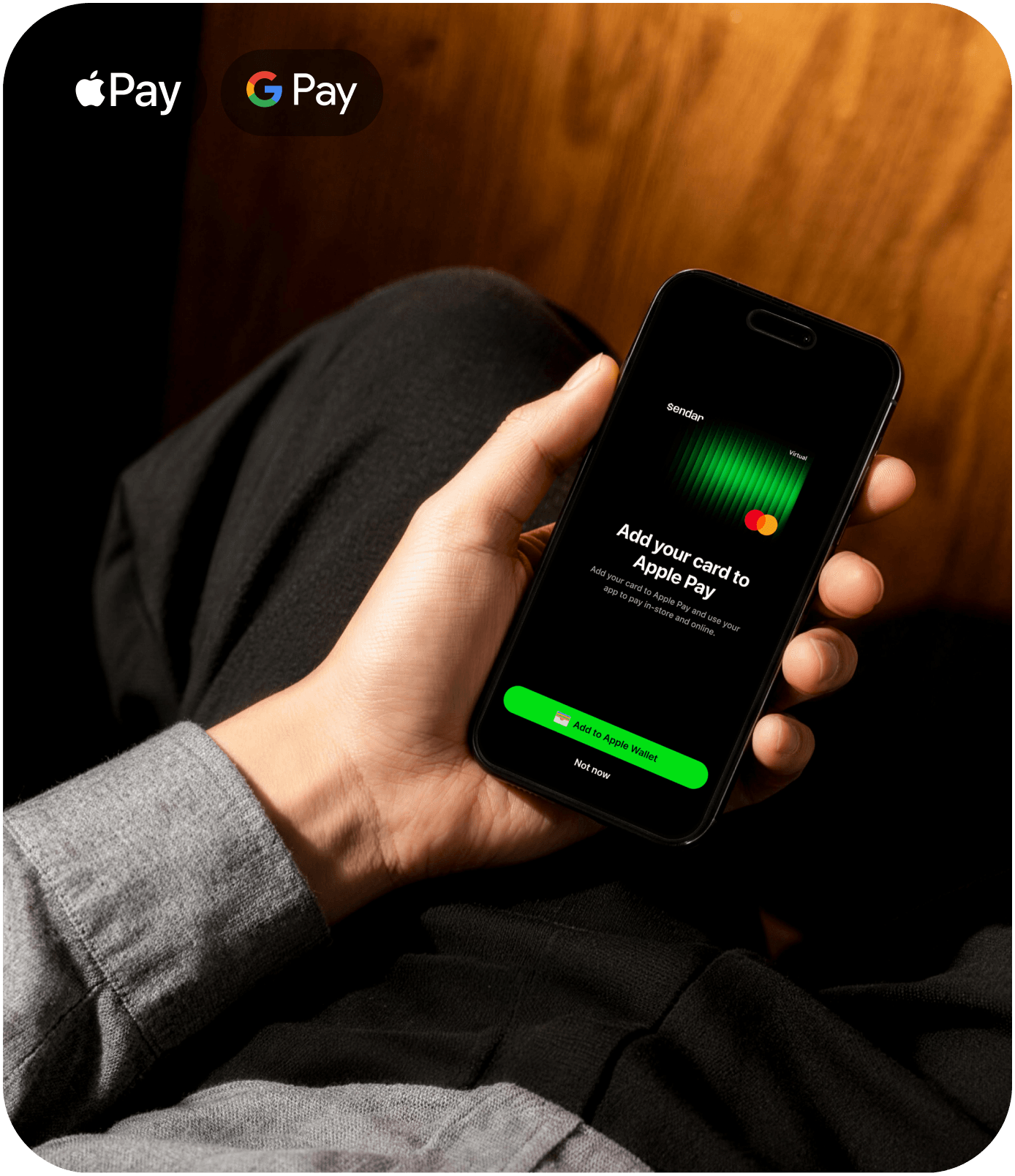 A person adding a Sendar card to a mobile wallet